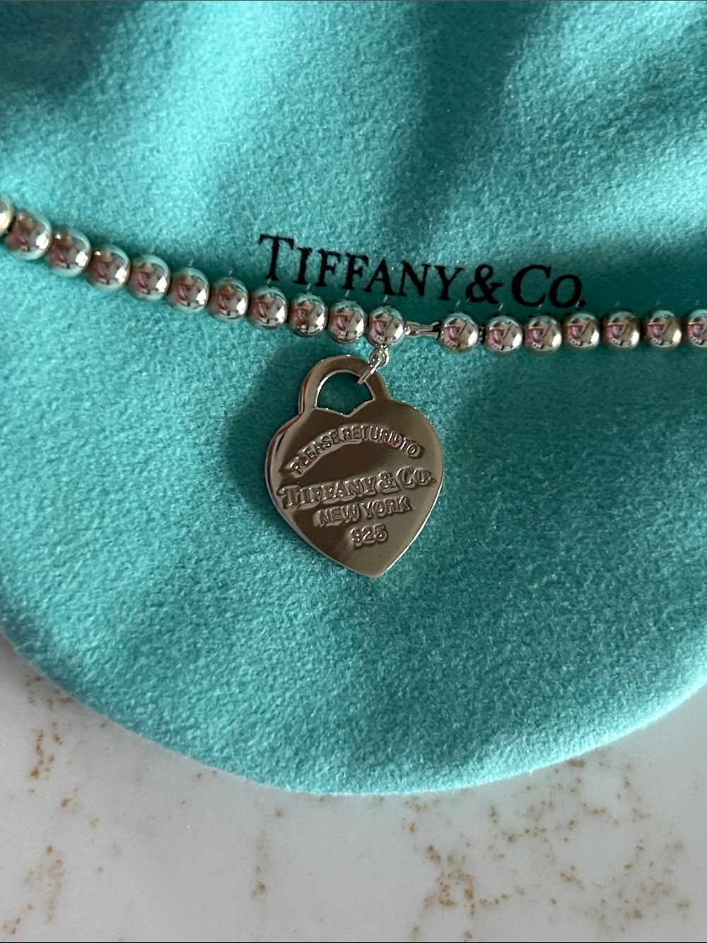 Tiffany & Co. Sterling Silver Bead Necklace with Heart Tag - Picture 2 of 6
